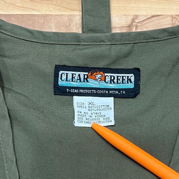 Clear Creek Fishing Vest Mens XL Fly Patch Olive Green Cargo Zip Pockets - Picture 7 of 9